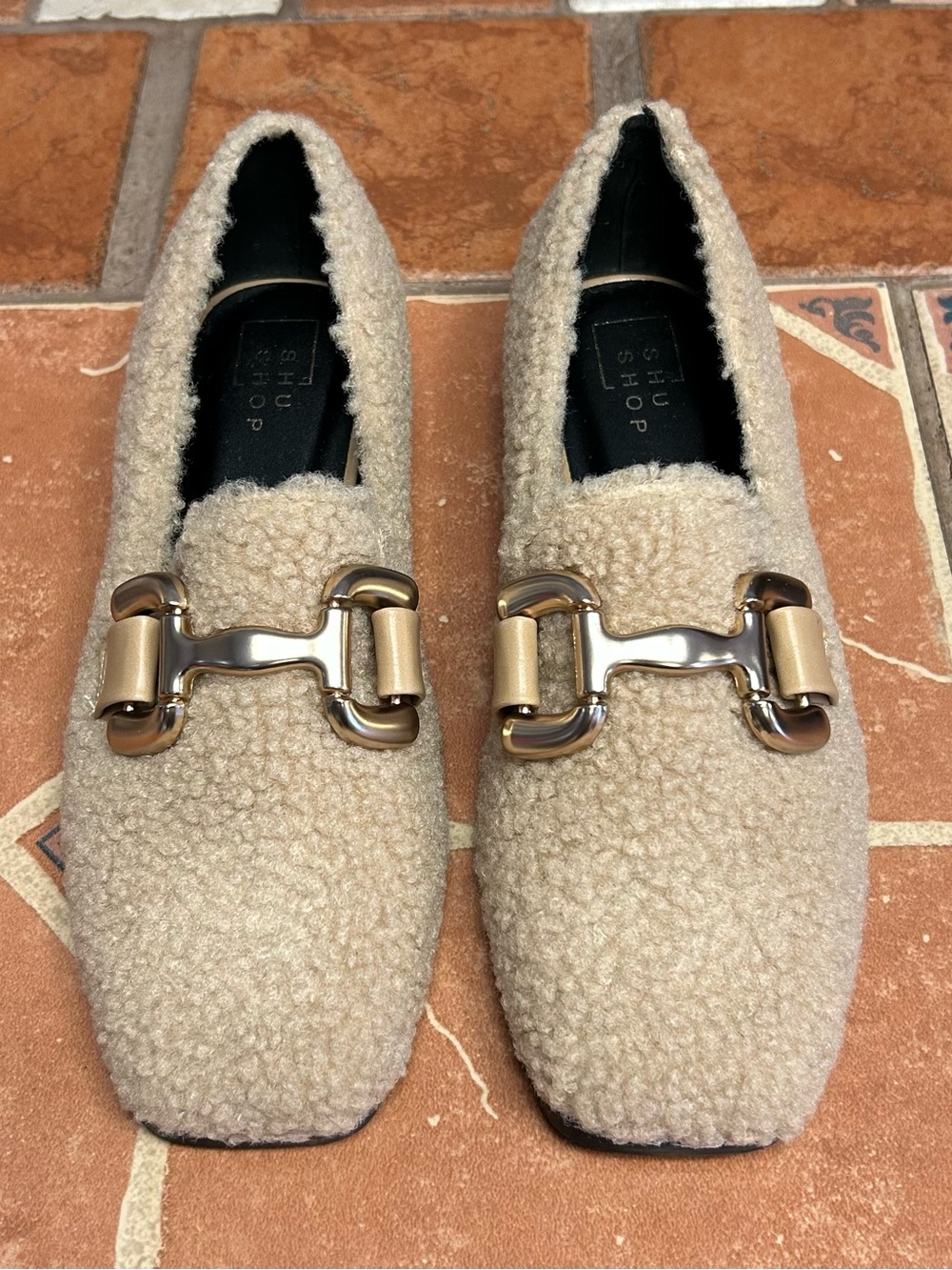 ShuShop Cream Sherpa Horsebit Slip-On Loafers